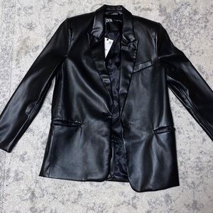 Zara black leather blazer jacket